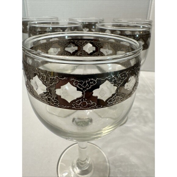 6 Vintage Culver Valencia Silver Band Small Wine Glasses, 5 3/4" Tall Boxed - Picture 2 of 4